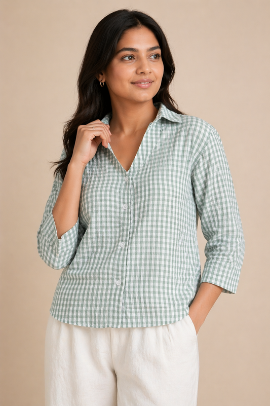 Gingham Cotton Seersucker Shirt